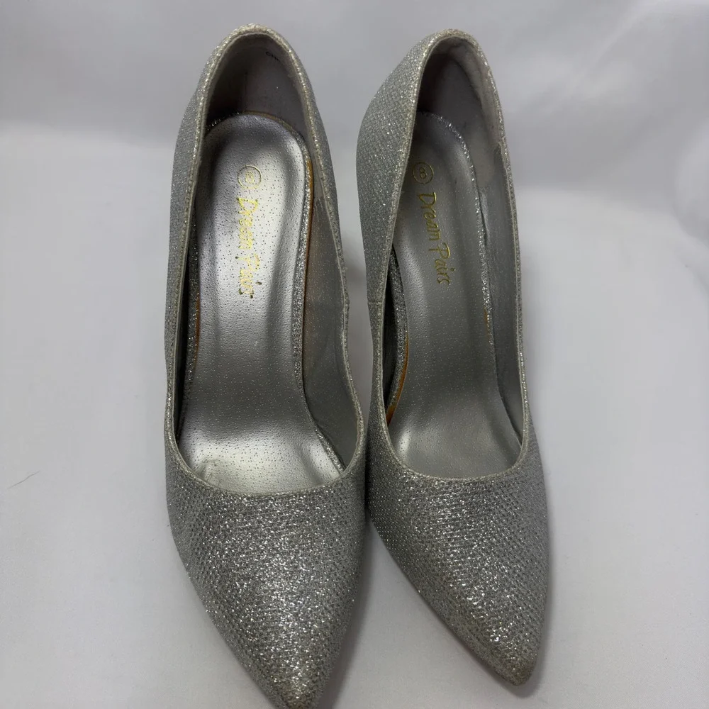 Dream Pairs CHRISTIAN Silver Glitter Pointed Toe Stiletto Heels Women's‎ Size 8